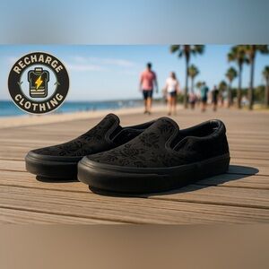 Vans Black Floral Slip-On Shoes